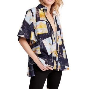 FREE PEOPLE Love Letters Oversized Vintage Inspired Button Up Shirt Sz Small